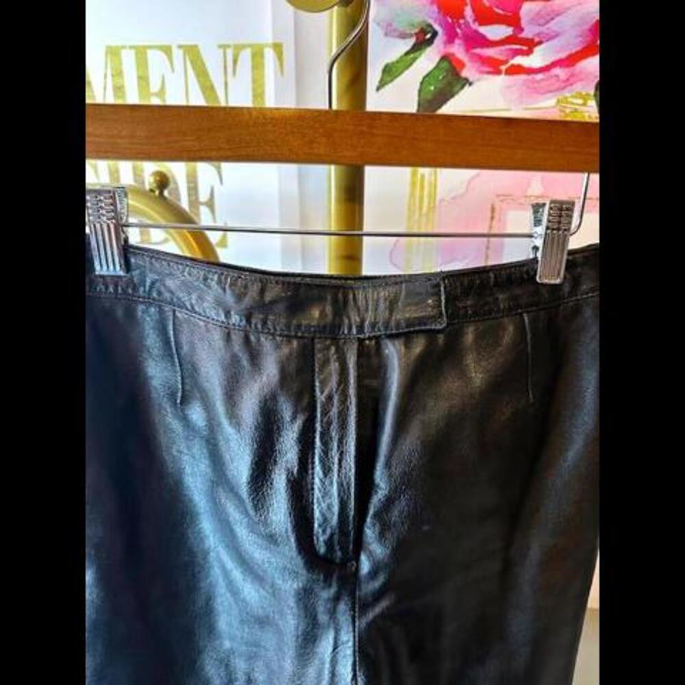 Leather 1990's Vintage High Waisted Pants by AMANDA SMITH PETITE, Size 8 Petite - Picture 2 of 4